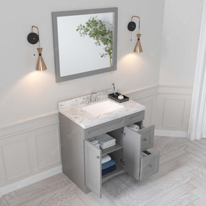Virtu USA Elise 36" Single Bath Vanity with White Quartz Top and Square Sink with Brushed Nickel Faucet with Matching Mirror