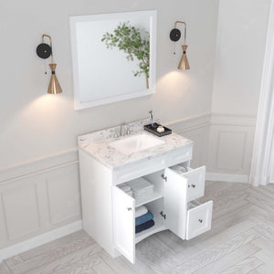 Virtu USA Elise 36" Single Bath Vanity with White Quartz Top and Square Sink with Brushed Nickel Faucet with Matching Mirror