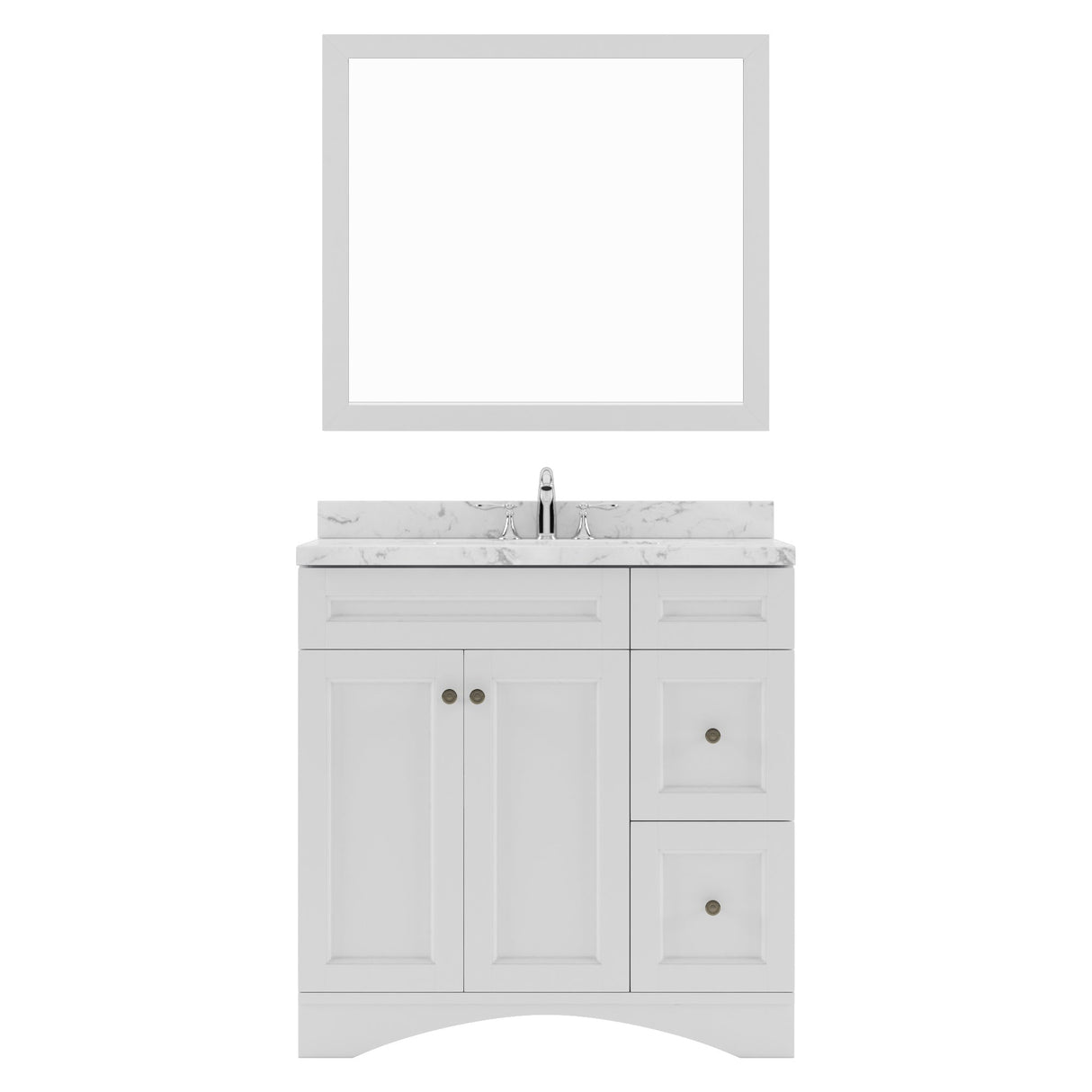 Virtu USA Elise 36" Single Bath Vanity in White with White Quartz Top and Square Sink with Polished Chrome Faucet with Matching Mirror - Luxe Bathroom Vanities