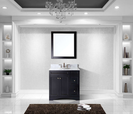 Virtu USA Elise 36" Single Bath Vanity with White Marble Top and Round Sink with Matching Mirror