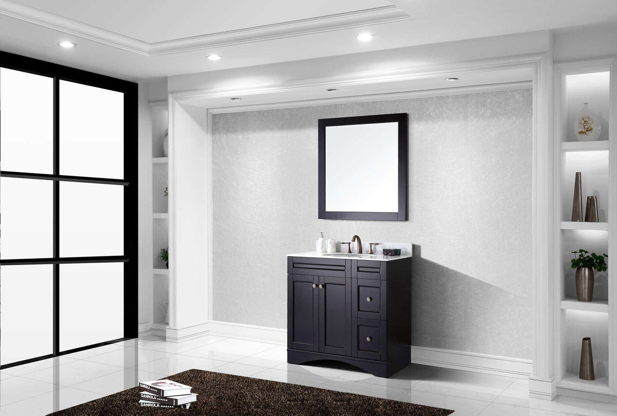 Virtu USA Elise 36" Single Bath Vanity with White Marble Top and Round Sink with Matching Mirror