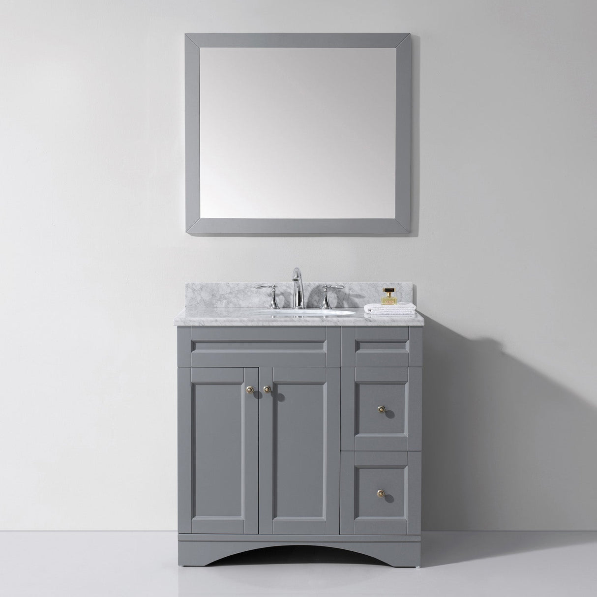 Virtu USA Elise 36" Single Bath Vanity with White Marble Top and Round Sink with Matching Mirror