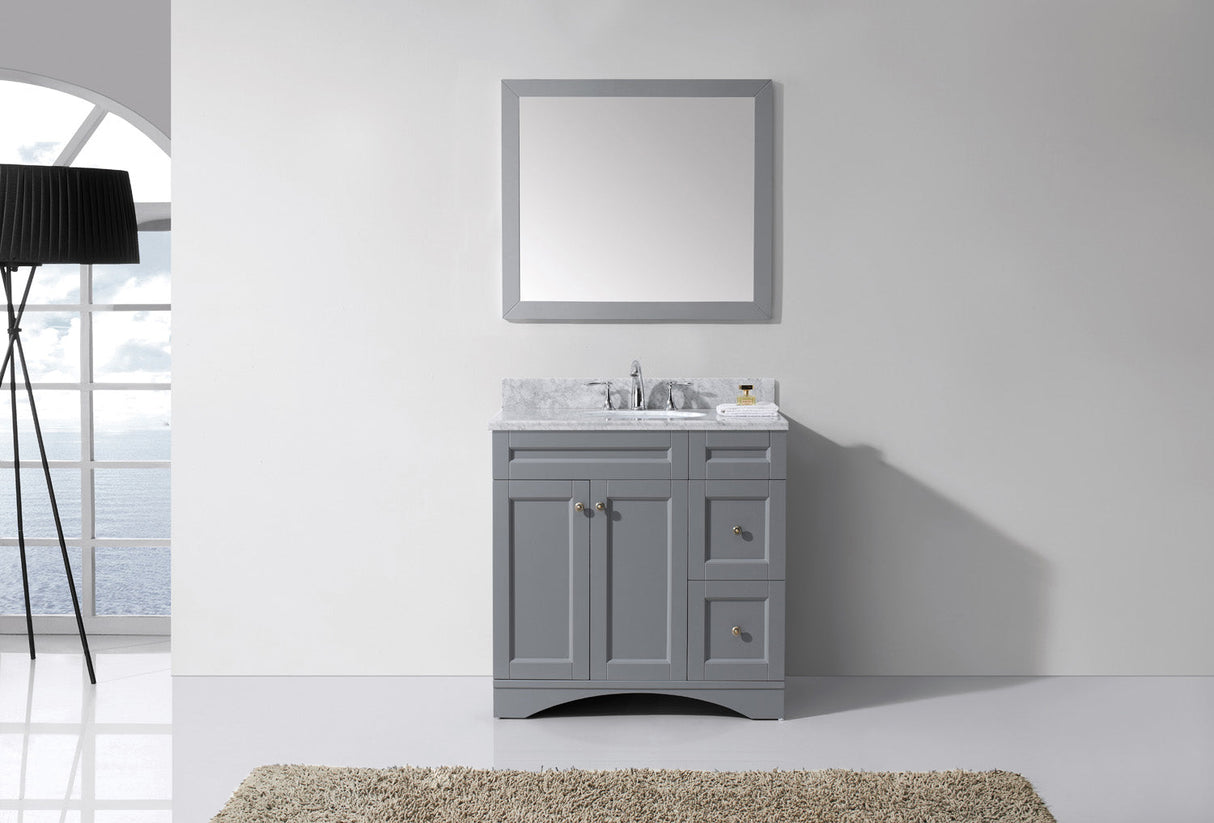 Virtu USA Elise 36" Single Bath Vanity with White Marble Top and Round Sink with Matching Mirror