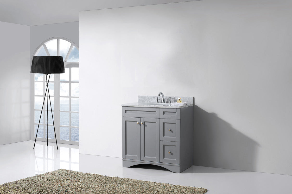 Virtu USA Elise 36" Single Bath Vanity with White Marble Top and Round Sink with Matching Mirror