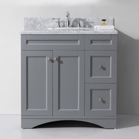 Virtu USA Elise 36" Single Bath Vanity in Gray with White Marble Top and Round Sink