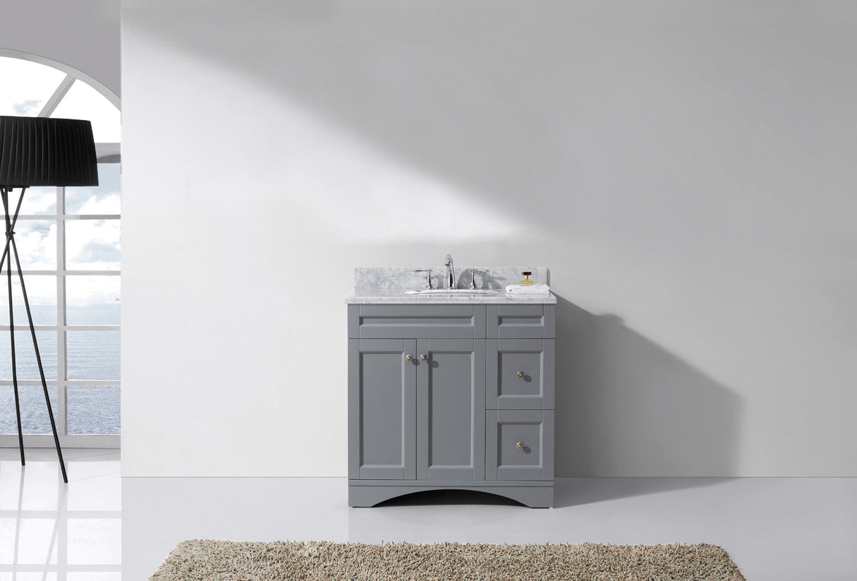 Virtu USA Elise 36" Single Bath Vanity in Gray with White Marble Top and Round Sink