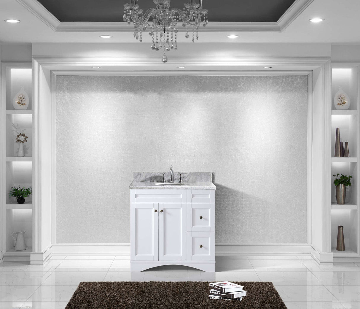 Virtu USA Elise 36" Single Bath Vanity with White Marble Top and Round Sink with Matching Mirror