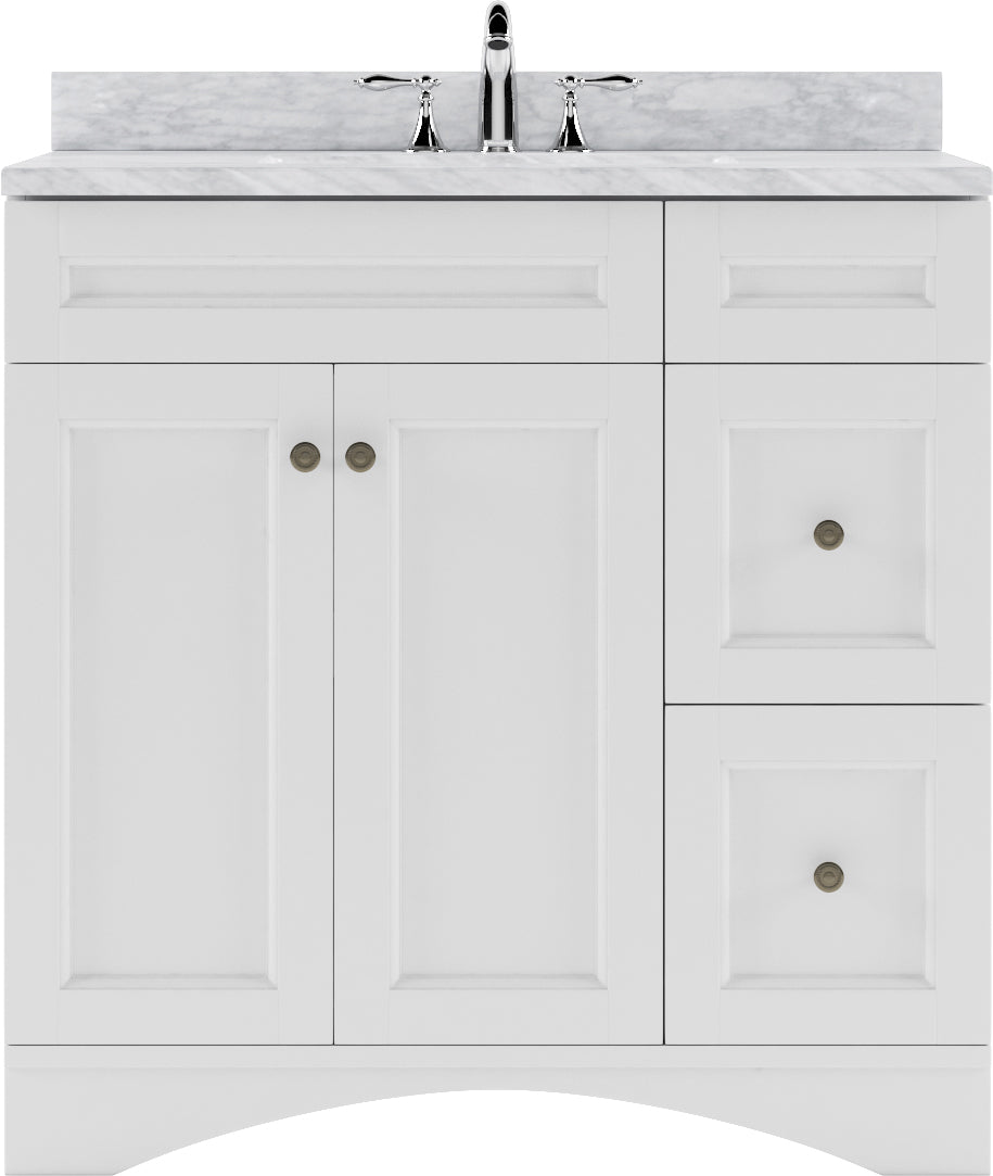 Virtu USA Elise 36" Single Bath Vanity with White Marble Top and Round Sink with Matching Mirror