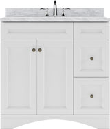 Virtu USA Elise 36" Single Bath Vanity with White Marble Top and Round Sink with Matching Mirror