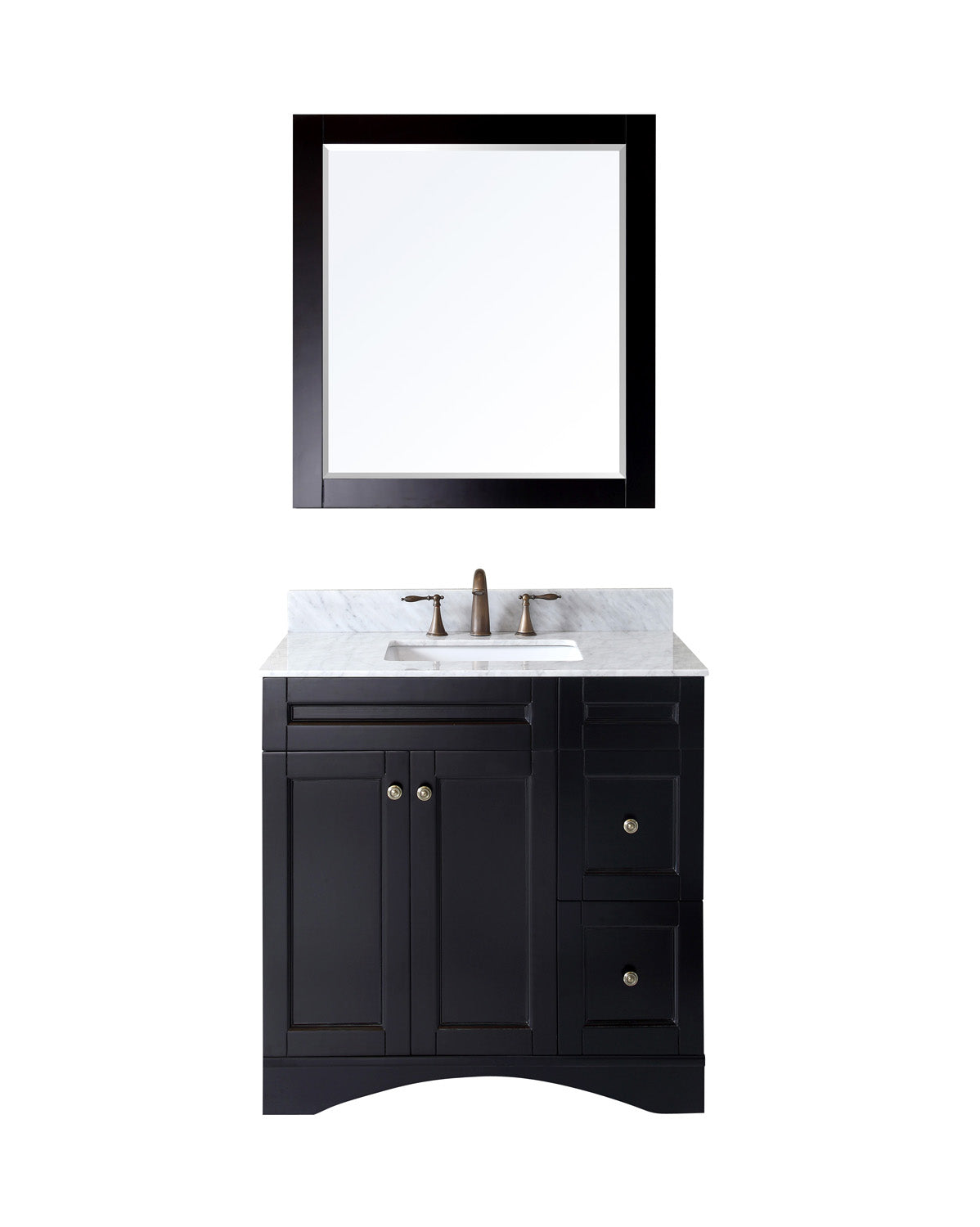 Virtu USA Elise 36" Single Bath Vanity with Marble Top and Square Sink with Brushed Nickel Faucet and Mirror - Luxe Bathroom Vanities Luxury Bathroom Fixtures Bathroom Furniture