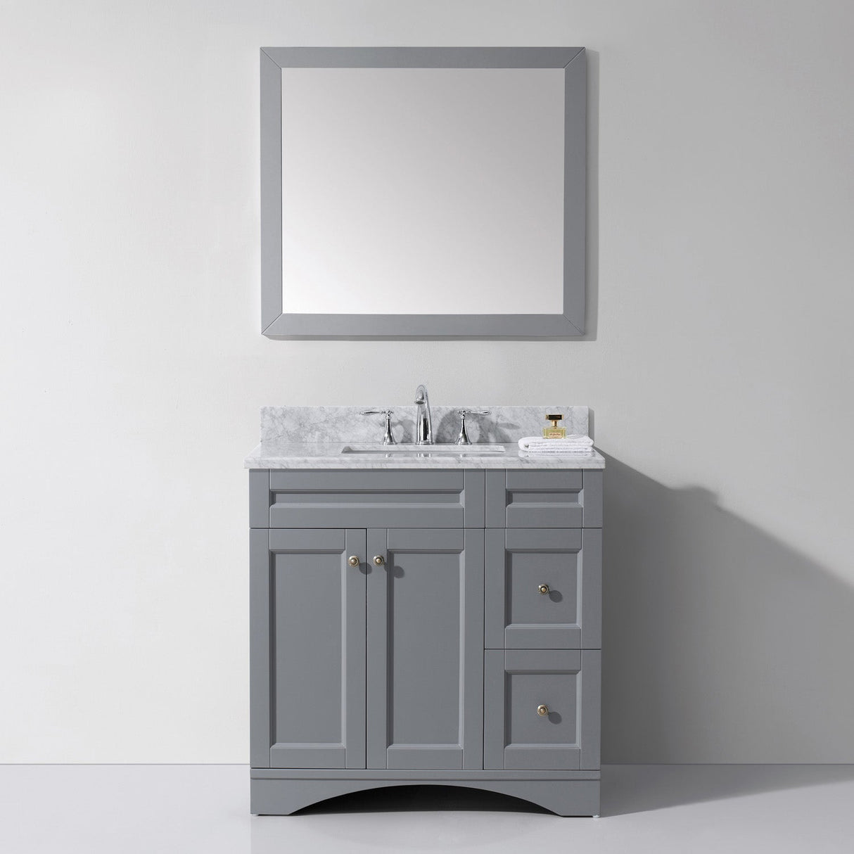 Virtu USA Elise 36" Single Bath Vanity with White Marble Top and Square Sink with Matching Mirror