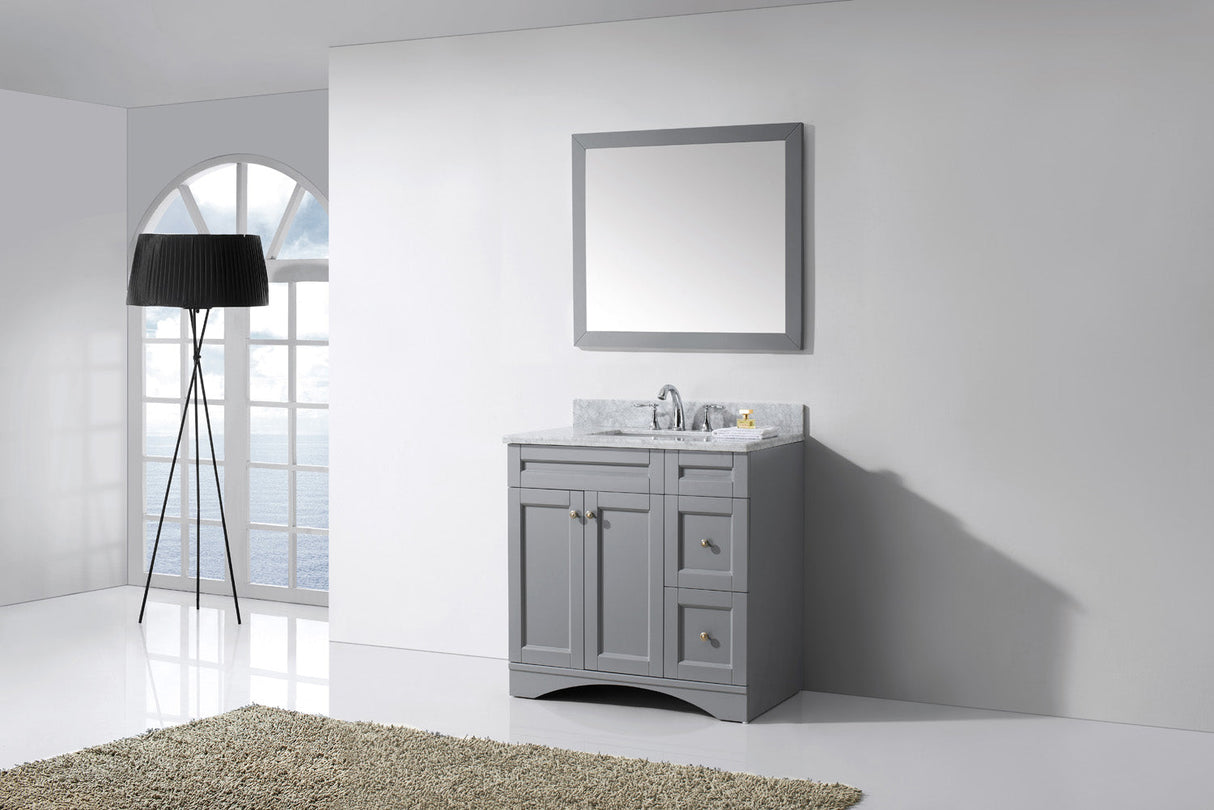 Virtu USA Elise 36" Single Bath Vanity with White Marble Top and Square Sink with Matching Mirror