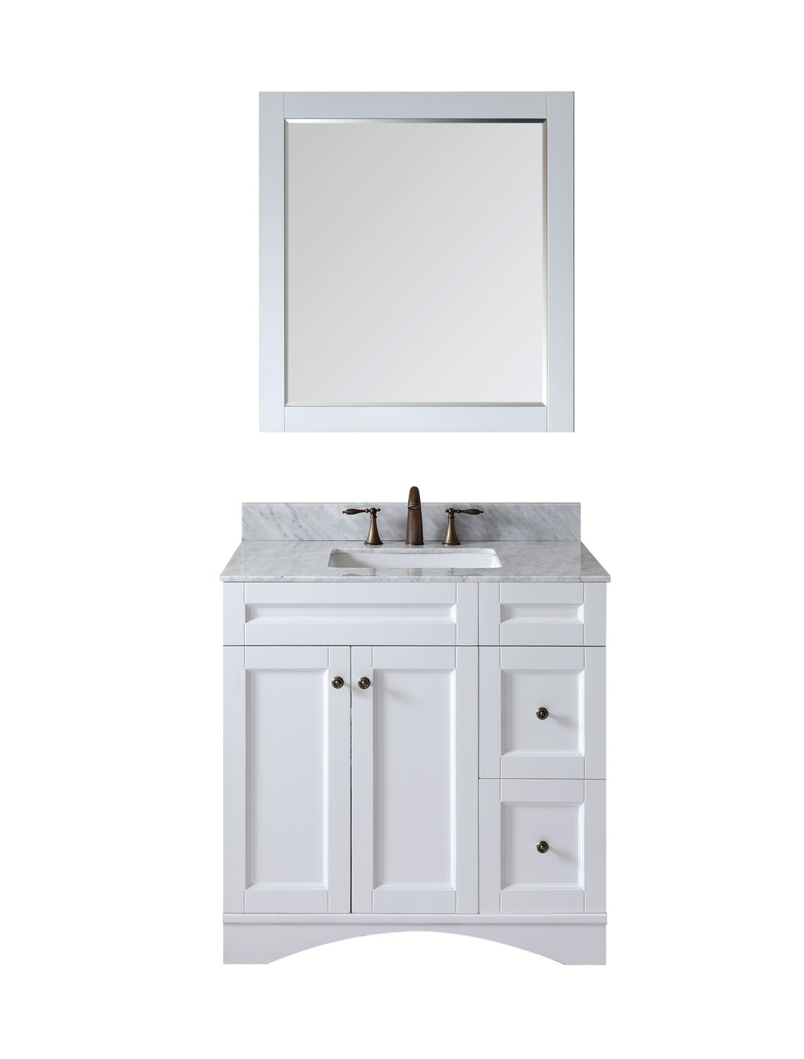 Virtu USA Elise 36" Single Bath Vanity with Marble Top and Square Sink with Brushed Nickel Faucet and Mirror - Luxe Bathroom Vanities Luxury Bathroom Fixtures Bathroom Furniture