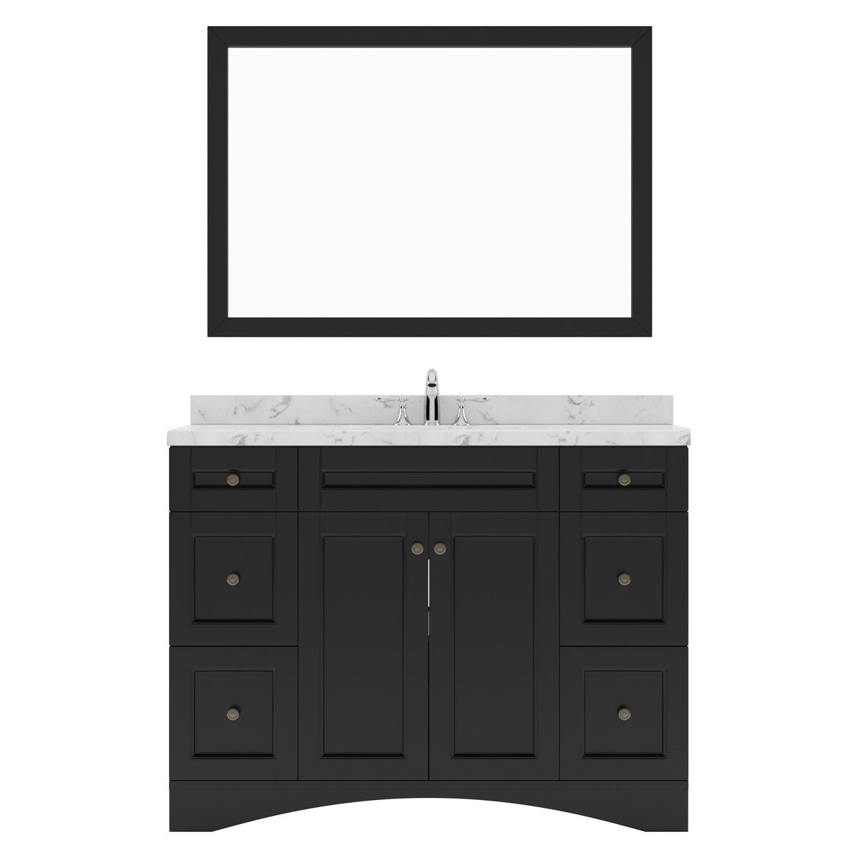 Virtu USA Elise 48" Single Bath Vanity in White with White Quartz Top and Round Sink with Polished Chrome Faucet with Matching Mirror - Luxe Bathroom Vanities