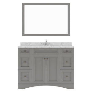Virtu USA Elise 48" Single Bath Vanity in White with White Quartz Top and Round Sink with Matching Mirror - Luxe Bathroom Vanities