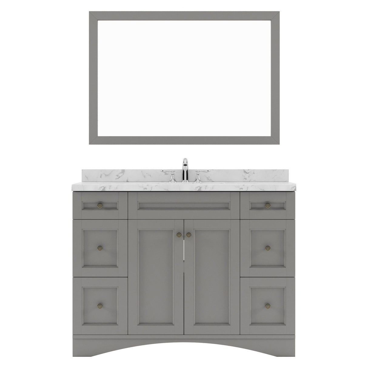 Virtu USA Elise 48" Single Bath Vanity in White with White Quartz Top and Round Sink with Polished Chrome Faucet with Matching Mirror - Luxe Bathroom Vanities