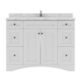 Virtu USA Elise 48" Single Bath Vanity with White Quartz Top and Round Sink with Polished Chrome Faucet with Matching Mirror