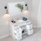 Virtu USA Elise 48" Single Bath Vanity with White Quartz Top and Round Sink with Polished Chrome Faucet with Matching Mirror