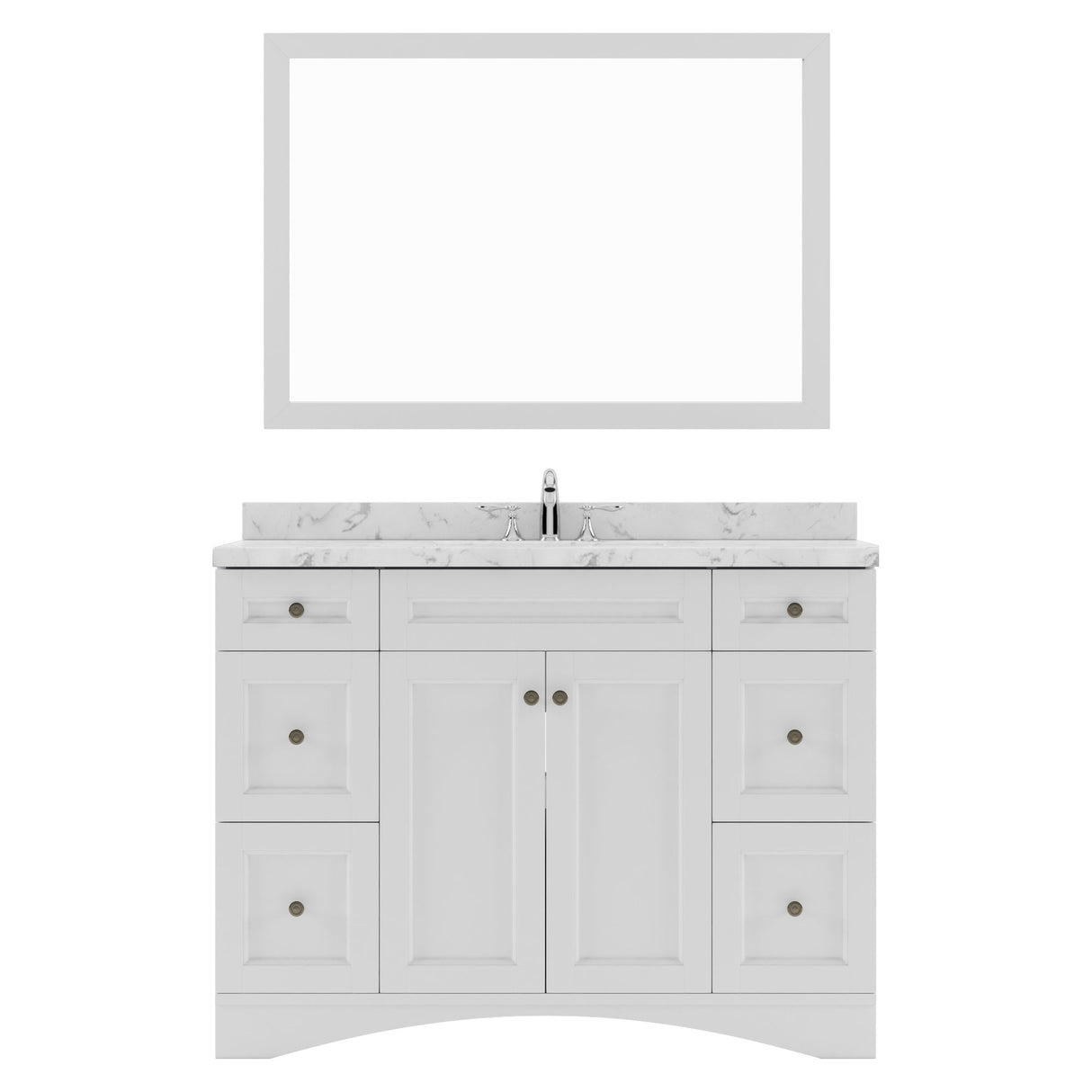 Virtu USA Elise 48" Single Bath Vanity in White with White Quartz Top and Round Sink with Polished Chrome Faucet with Matching Mirror - Luxe Bathroom Vanities