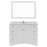 Virtu USA Elise 48" Single Bath Vanity in White with White Quartz Top and Round Sink with Polished Chrome Faucet with Matching Mirror - Luxe Bathroom Vanities