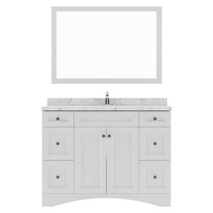 Virtu USA Elise 48" Single Bath Vanity in White with White Quartz Top and Round Sink with Polished Chrome Faucet with Matching Mirror - Luxe Bathroom Vanities