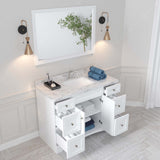 Virtu USA Elise 48" Single Bath Vanity with White Quartz Top and Square Sink with Polished Chrome Faucet with Matching Mirror