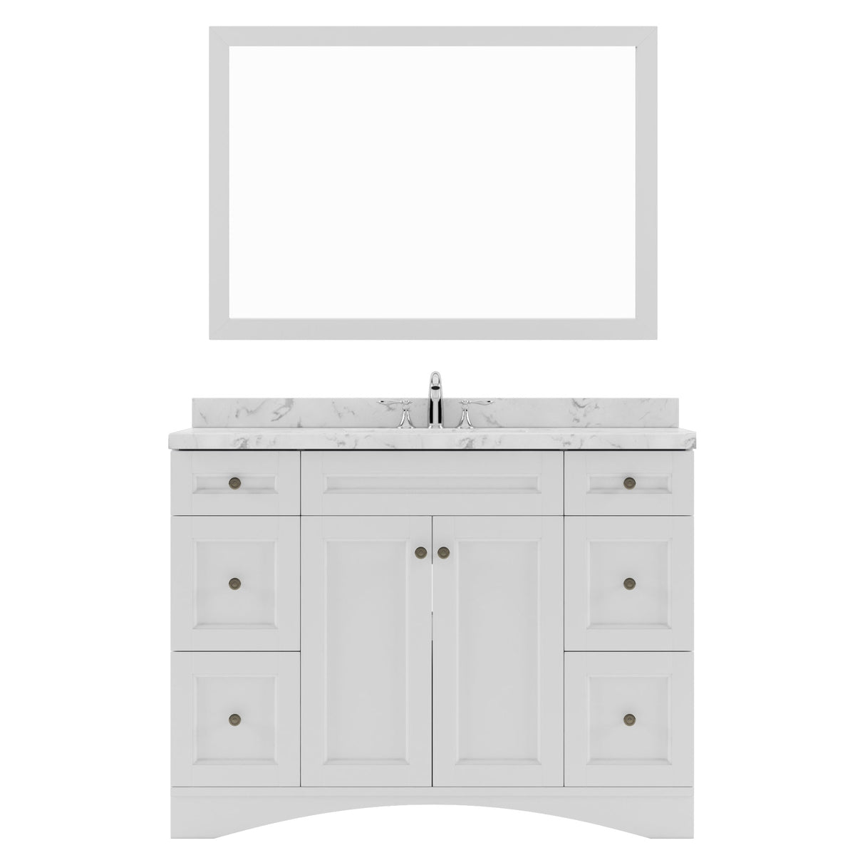Virtu USA Elise 48" Single Bath Vanity in White with White Quartz Top and Square Sink with Polished Chrome Faucet with Matching Mirror - Luxe Bathroom Vanities