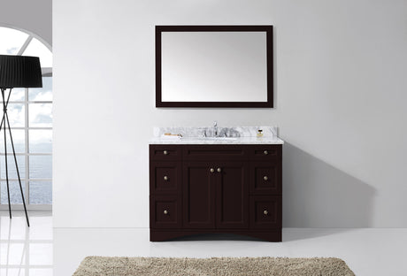 Virtu USA Elise 48" Single Bath Vanity with White Marble Top and Round Sink with Matching Mirror