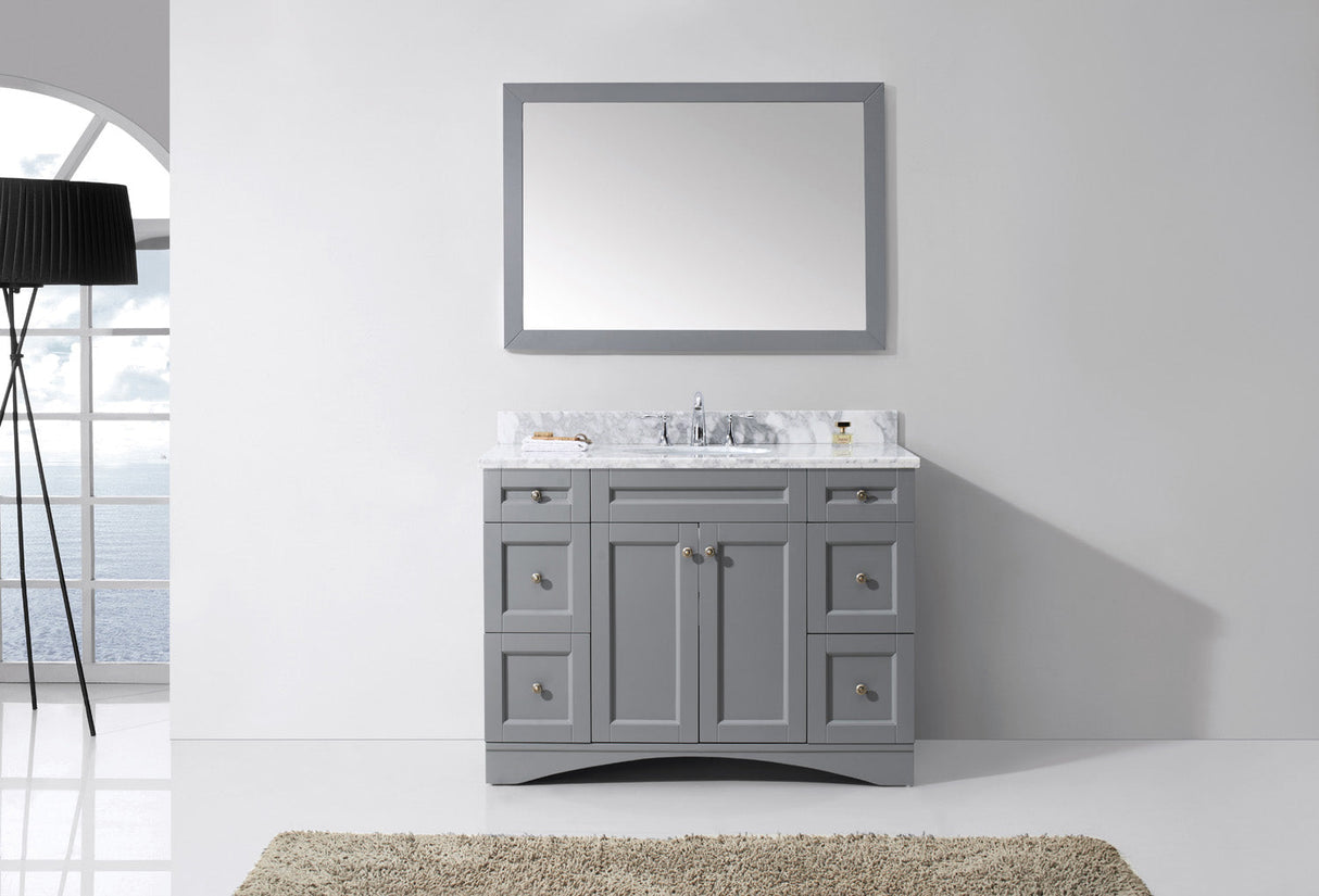 Virtu USA Elise 48" Single Bath Vanity with White Marble Top and Round Sink with Matching Mirror