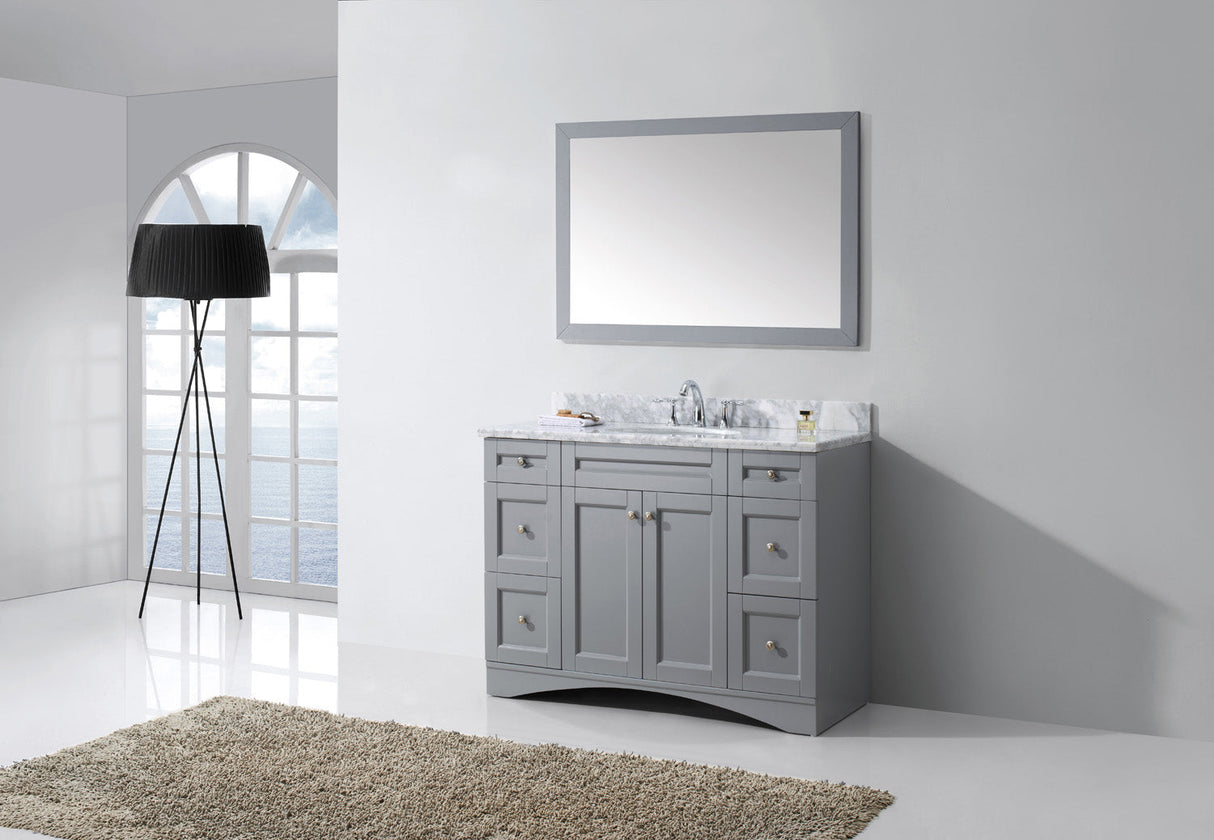 Virtu USA Elise 48" Single Bath Vanity with White Marble Top and Round Sink with Matching Mirror