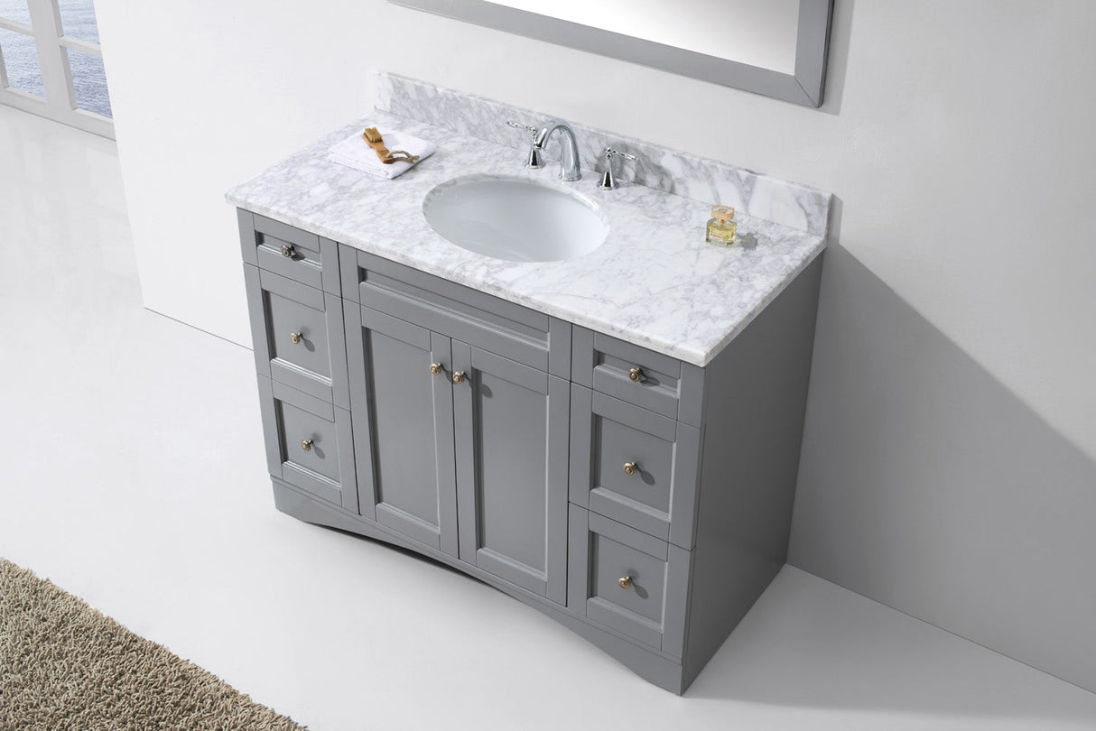 Virtu USA Elise 48" Single Bath Vanity with White Marble Top and Round Sink with Matching Mirror