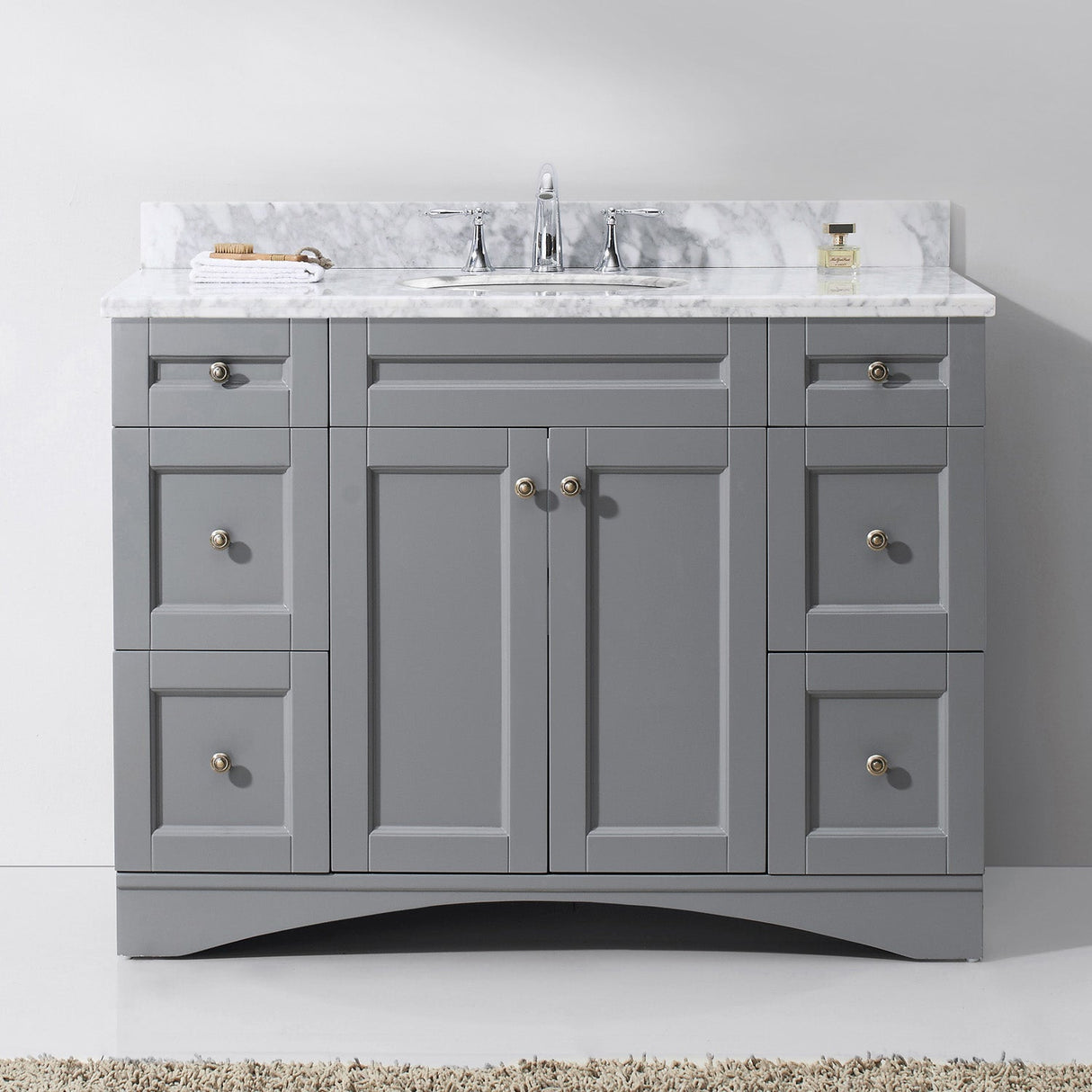 Virtu USA Elise 48" Single Bath Vanity in Gray with White Marble Top and Round Sink