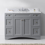 Virtu USA Elise 48" Single Bath Vanity in Gray with White Marble Top and Round Sink