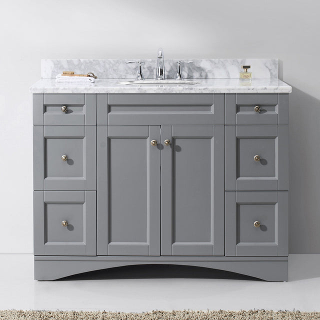 Virtu USA Elise 48" Single Bath Vanity in Gray with White Marble Top and Round Sink