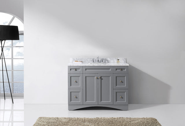 Virtu USA Elise 48" Single Bath Vanity in Gray with White Marble Top and Round Sink