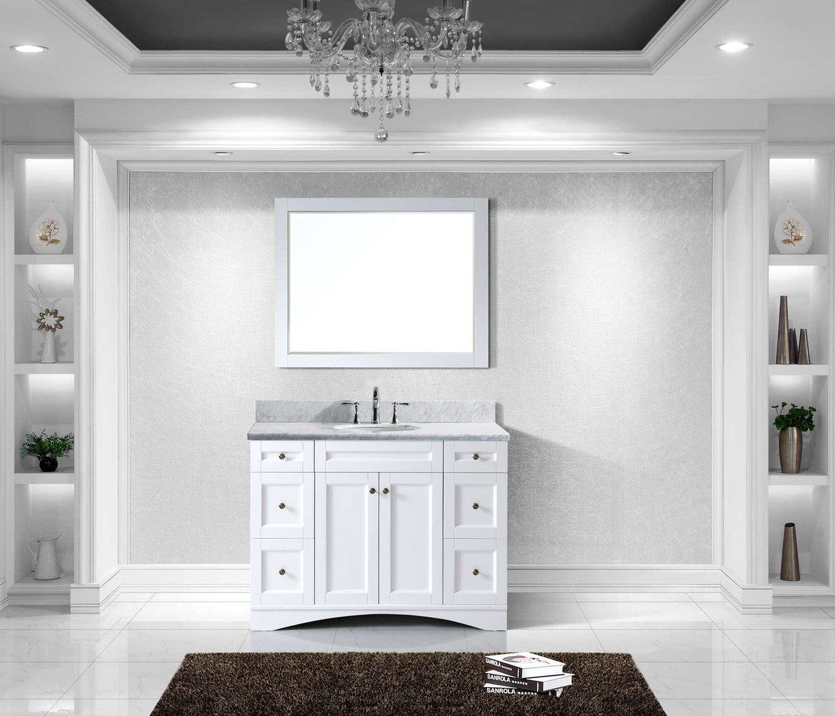 Virtu USA Elise 48" Single Bath Vanity with White Marble Top and Round Sink with Matching Mirror