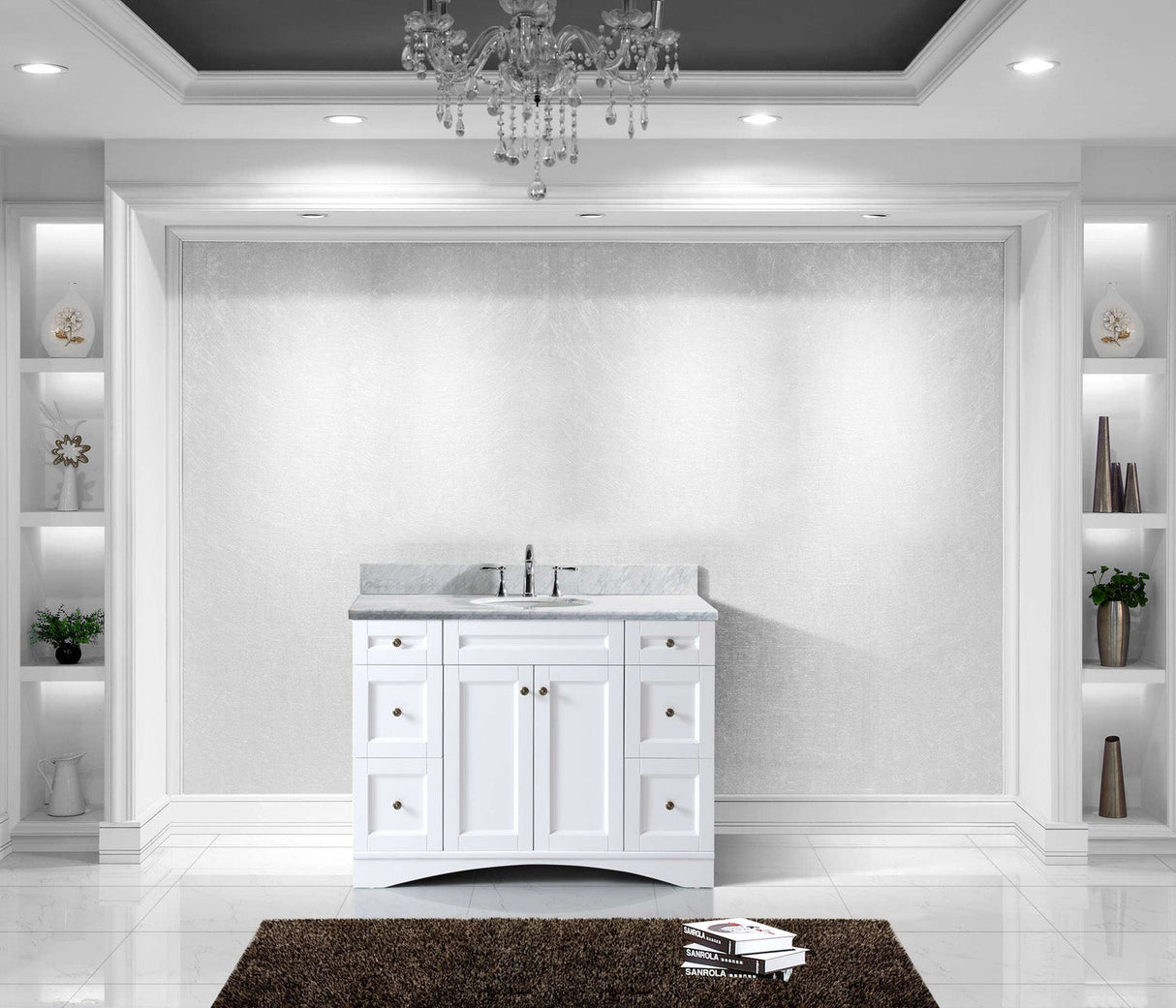 Virtu USA Elise 48" Single Bath Vanity with White Marble Top and Round Sink with Matching Mirror