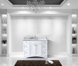 Virtu USA Elise 48" Single Bath Vanity with White Marble Top and Round Sink with Matching Mirror