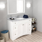 Virtu USA Elise 48" Single Bath Vanity with White Marble Top and Round Sink with Matching Mirror