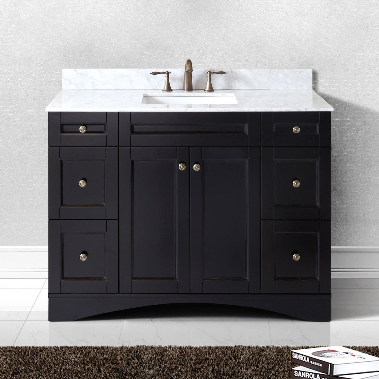 Virtu USA Elise 48" Single Bath Vanity with White Marble Top and Square Sink