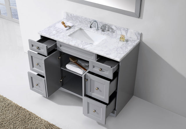 Virtu USA Elise 48" Single Bath Vanity with White Marble Top and Square Sink with Matching Mirror