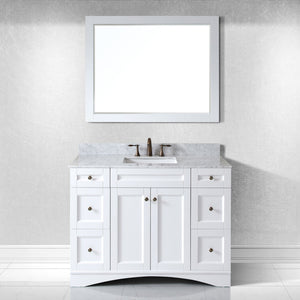Virtu USA Elise 48" Single Bath Vanity with White Marble Top and Square Sink with Polished Chrome Faucet with Matching Mirror