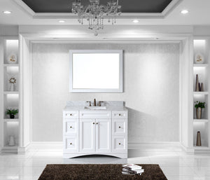 Virtu USA Elise 48" Single Bath Vanity with White Marble Top and Square Sink with Polished Chrome Faucet with Matching Mirror