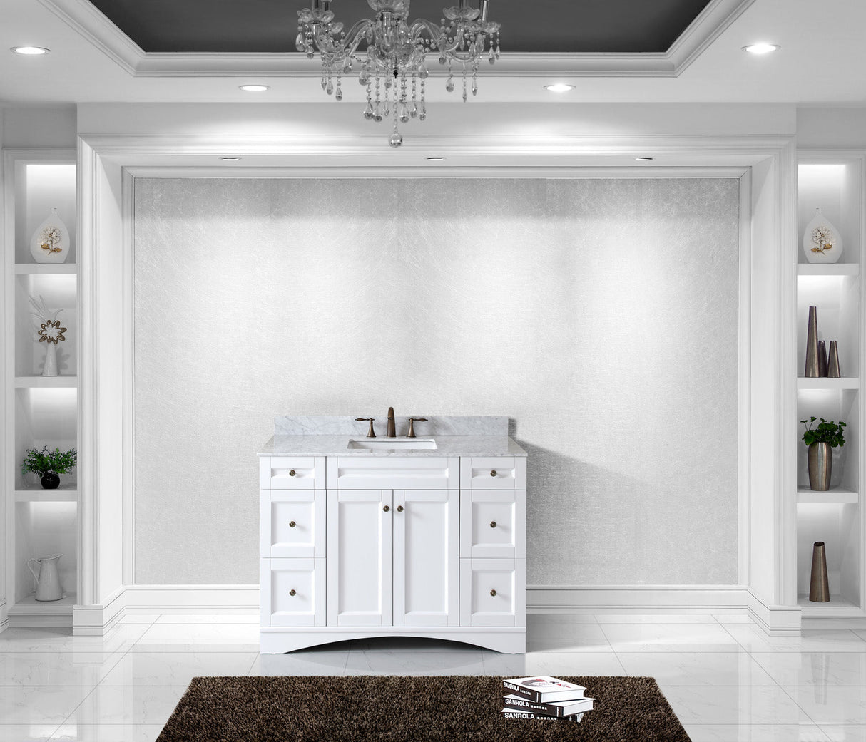 Virtu USA Elise 48" Single Bath Vanity with White Marble Top and Square Sink with Matching Mirror
