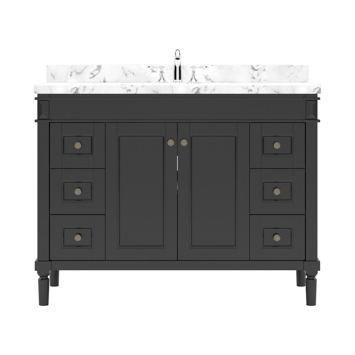 Virtu USA Tiffany 48" Single Bath Vanity with White Quartz Top and Round Sink with Matching Mirror