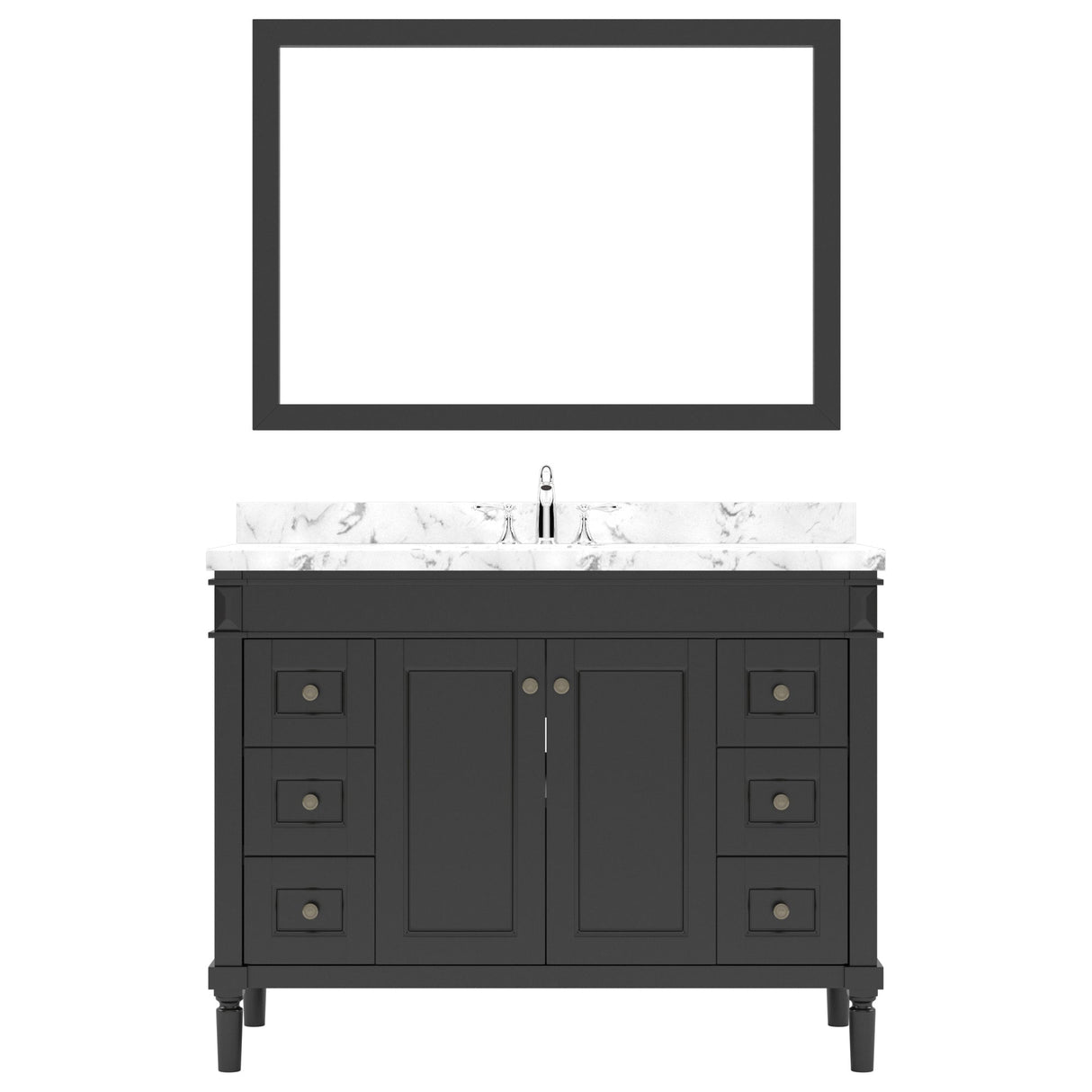 Virtu USA Tiffany 48" Single Bath Vanity in White with White Quartz Top and Round Sink with Matching Mirror - Luxe Bathroom Vanities