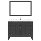 Virtu USA Tiffany 48" Single Bath Vanity in White with White Quartz Top and Round Sink with Matching Mirror - Luxe Bathroom Vanities