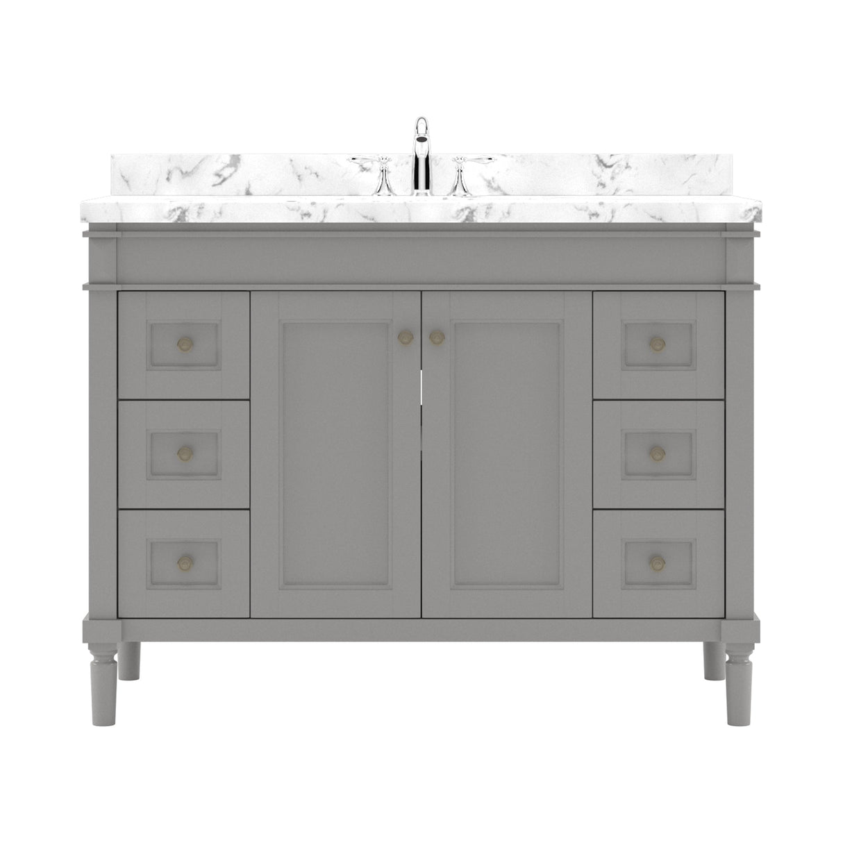 Virtu USA Tiffany 48" Single Bath Vanity with White Quartz Top and Round Sink with Matching Mirror