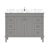 Virtu USA Tiffany 48" Single Bath Vanity with White Quartz Top and Round Sink with Matching Mirror