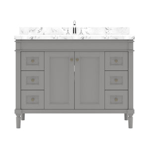 Virtu USA Tiffany 48" Single Bath Vanity in White with White Quartz Top and Round Sink - Luxe Bathroom Vanities